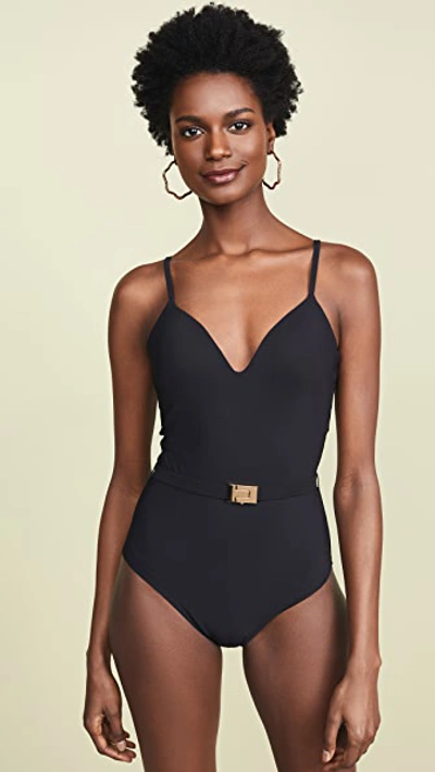 Tory Burch Belted One-piece Swimsuit In Black | ModeSens