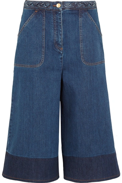 Shop Valentino Two-tone Denim Culottes In Blue