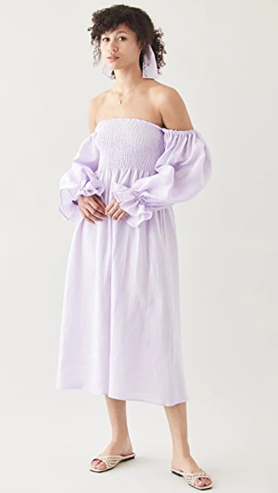 Shop Sleeper Atlanta Linen Dress In Lavender