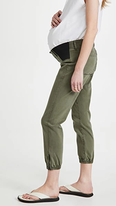Paige Denim Side-panel Maternity Jogger Jeans In Vintage Ivy Green