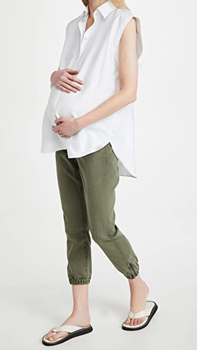 Paige Denim Side-panel Maternity Jogger Jeans In Vintage Ivy Green
