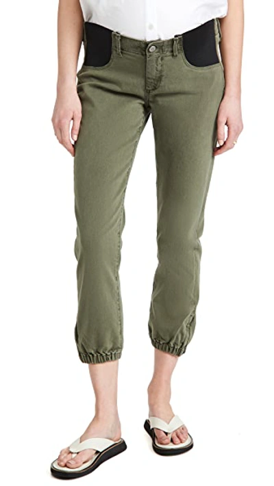 Paige Denim Side-panel Maternity Jogger Jeans In Vintage Ivy Green