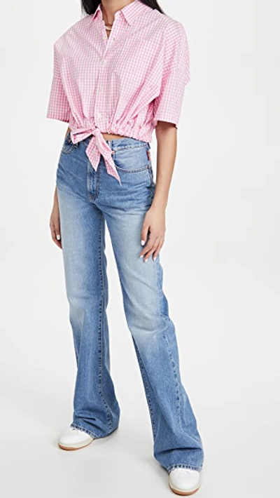 Shop Denimist Front Tie Shirt In Pink Gingham