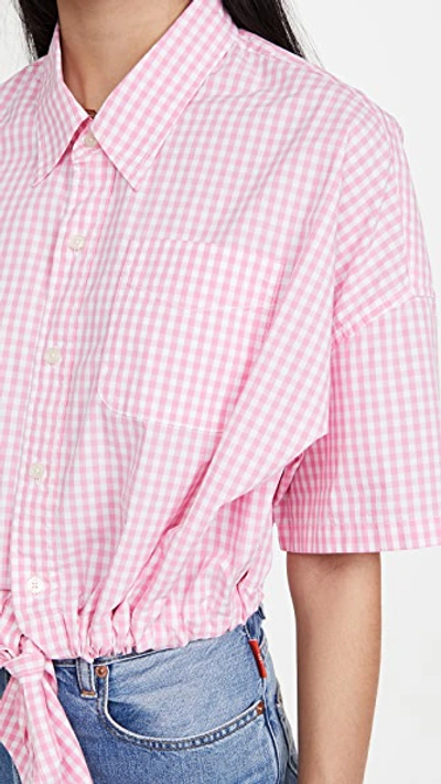 Shop Denimist Front Tie Shirt In Pink Gingham