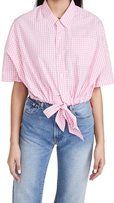 Shop Denimist Front Tie Shirt In Pink Gingham