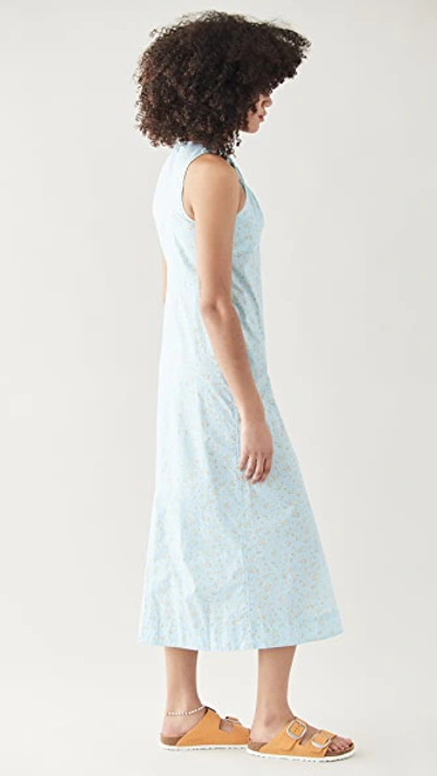 Shop Ganni Printed Cotton Poplin Dress In Corydalis Blue