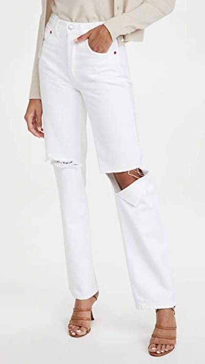 Shop Re/done 90s High Rise Loose Jeans In White With Rips
