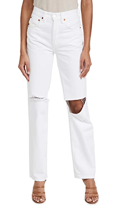 Shop Re/done 90s High Rise Loose Jeans In White With Rips