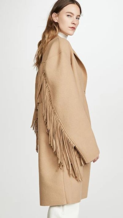 Shop R13 Fringe Raw Cut Coat Camel