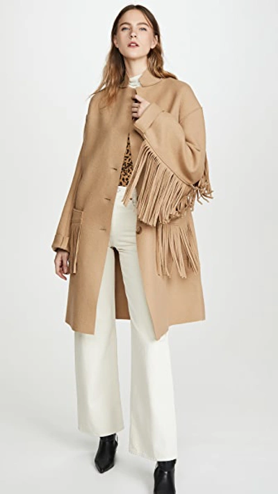 Shop R13 Fringe Raw Cut Coat Camel