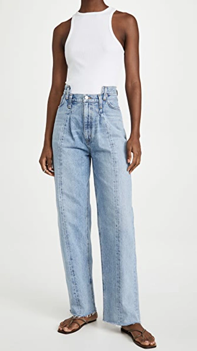 Shop Agolde Pieced Angled Jeans In Matrix