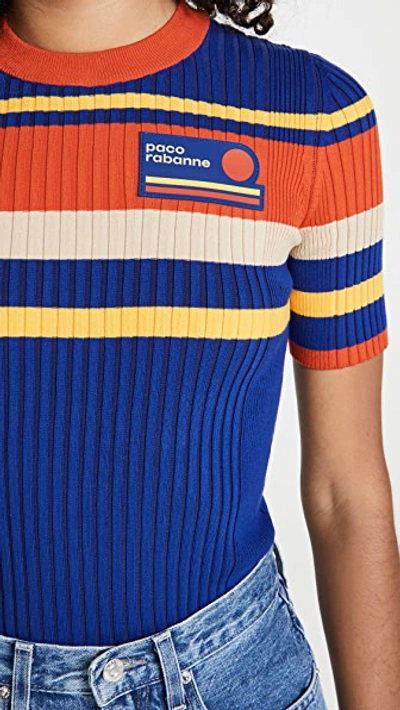 Shop Rabanne Tennis Stripes 70's Ribbed Knit Top In Multi