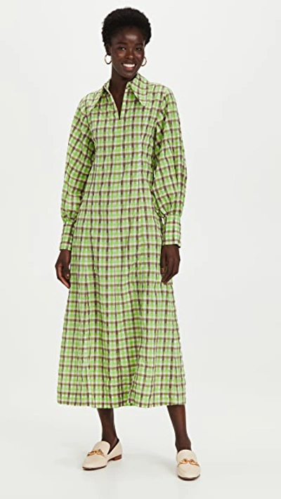 Shop Ganni Seersucker Check Maxi Dress