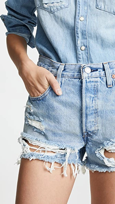 Levi's Levis Blue Distressed 501 Original Shorts In Fault Line