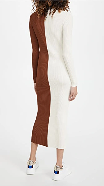 Staud Shoko Two-tone Ribbed Stretch-knit Cardigan In Tan/white