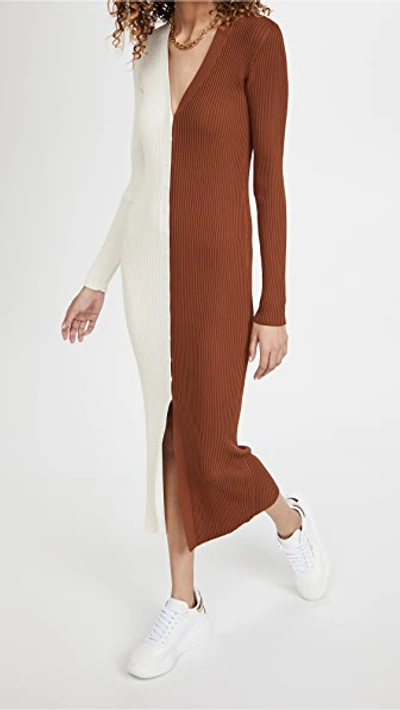 Staud Shoko Two-tone Ribbed Stretch-knit Cardigan In Tan/white
