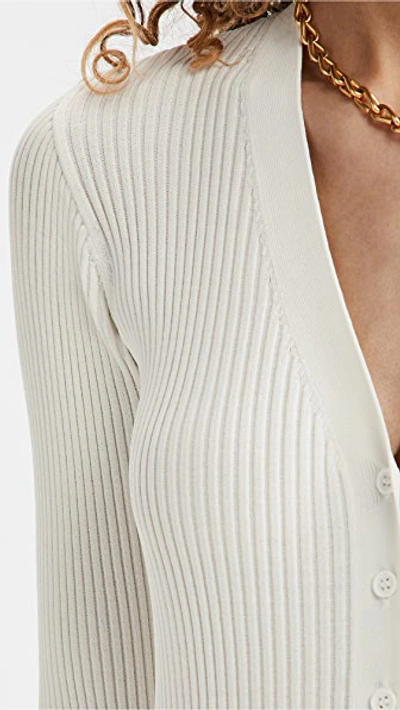 Staud Shoko Two-tone Ribbed Stretch-knit Cardigan In Tan/white