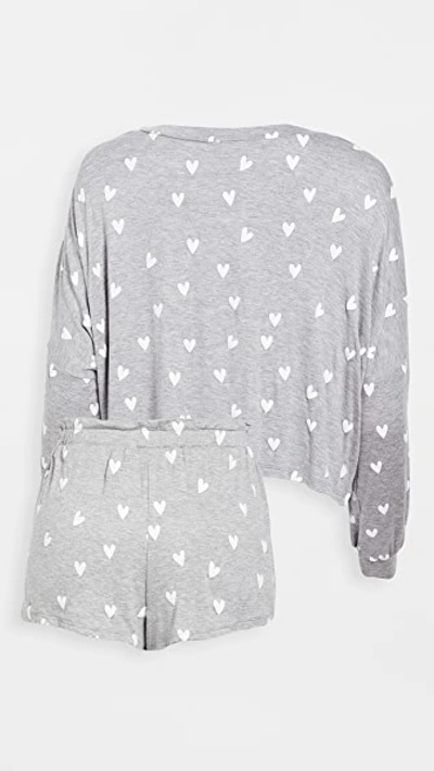 Honeydew Intimates All American Long Sleeve Shortie Pajamas In Heather Grey Hearts