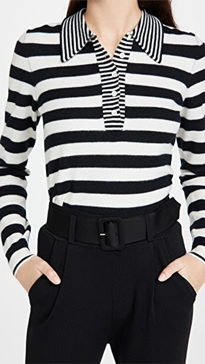 Shop Victoria Beckham Lightweight Cashmere Blend Striped Polo In Black/white