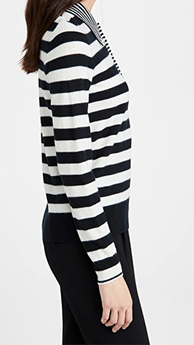 Shop Victoria Beckham Lightweight Cashmere Blend Striped Polo In Black/white