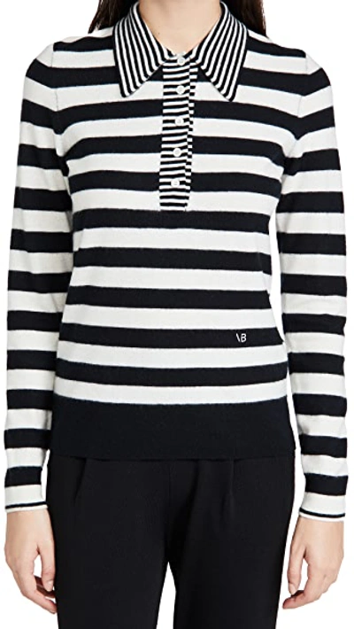 Shop Victoria Beckham Lightweight Cashmere Blend Striped Polo In Black/white