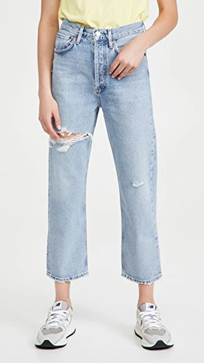 Shop Agolde 90's Crop Mid Rise Loose Straight Jeans Echo 28