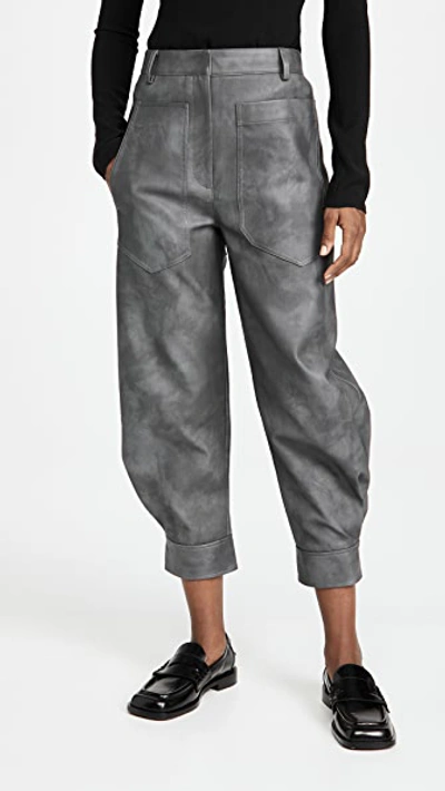 Shop Tibi Italian Coated Denim Sculpted Pants In Grey Multi