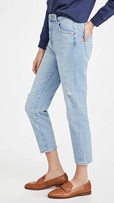 Shop Dl 1961 Susie High Rise Tapered Jeans In Seaglass Distressed