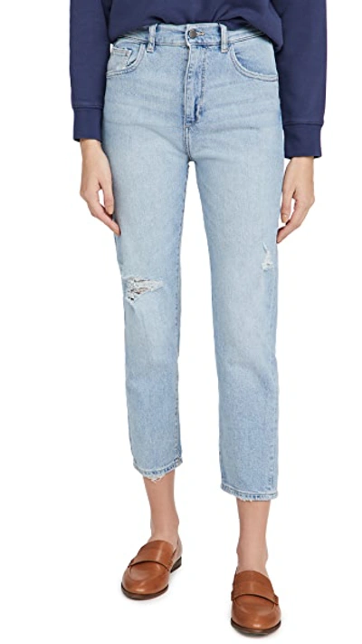 Shop Dl 1961 Susie High Rise Tapered Jeans In Seaglass Distressed
