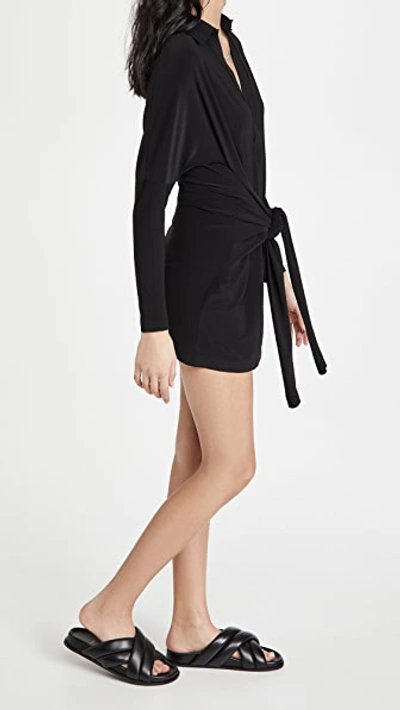 Norma Kamali Front-tie Sleeve Mini Shirtdress In Black