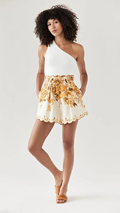 Shop Zimmermann Aliane Scallop Shorts In Amber Floral