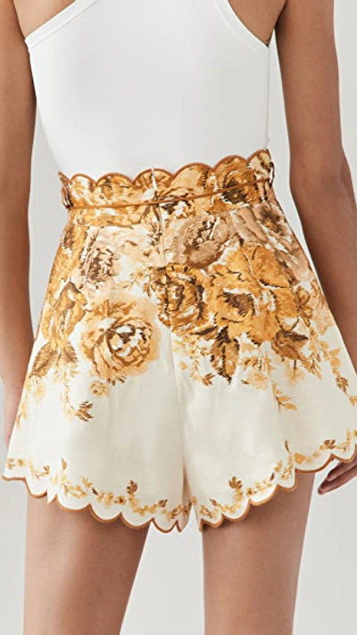 Shop Zimmermann Aliane Scallop Shorts In Amber Floral