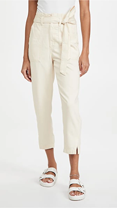 Shop Ag Paperb Renn High Rise Barrel Jeans In Ecru Dunes