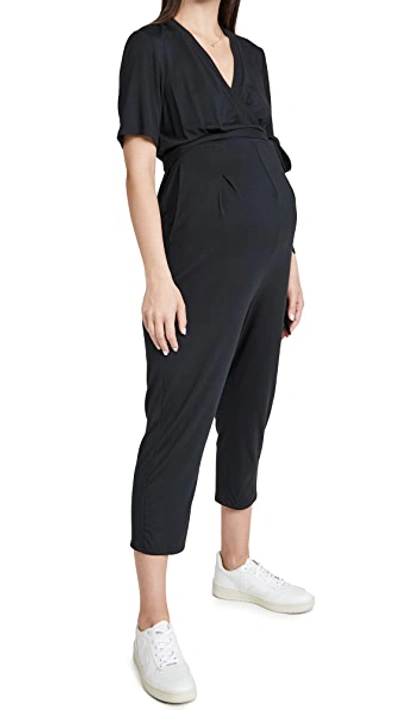 Shop Ingrid & Isabel Short Sleeve Knit Jumpsuit In Black