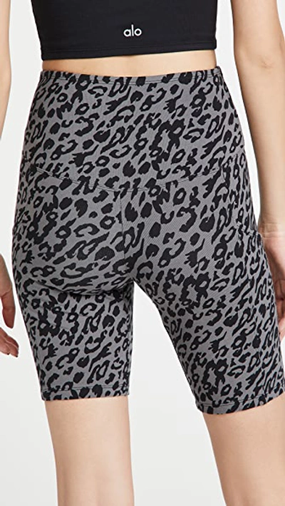 Shop Yummie Mel Cotton Stretch Biker Shorts With Pocket In Leopard Print Castlerock