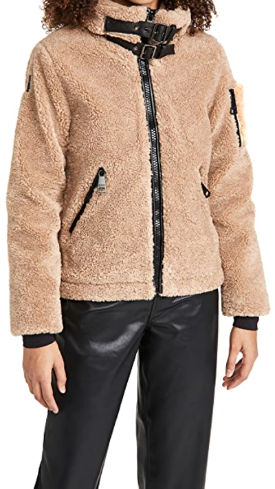 Sam Bailey Hooded Fleece Puffer Coat In Camel