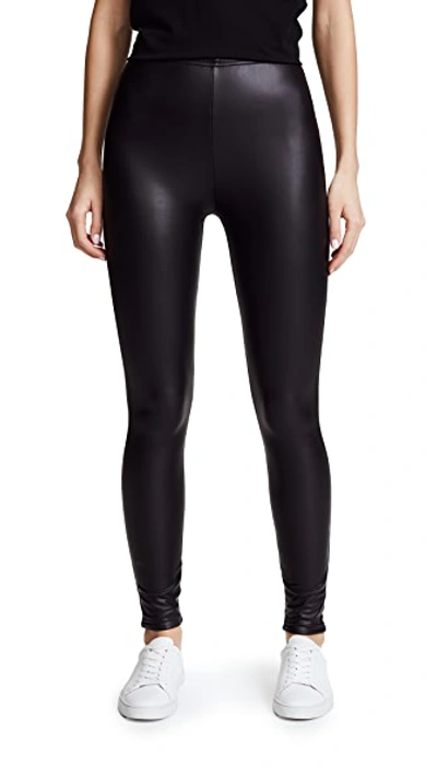 Plush Fleece Lined Liquid Legging With Contrast Zipper In Black