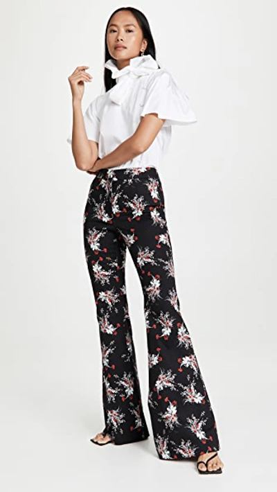 Shop Adam Lippes Cropped Flare Pants In Printed Cotton Twill