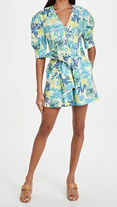 Shop Tanya Taylor Becky Romper In Hibiscus Floral Neon Yellow