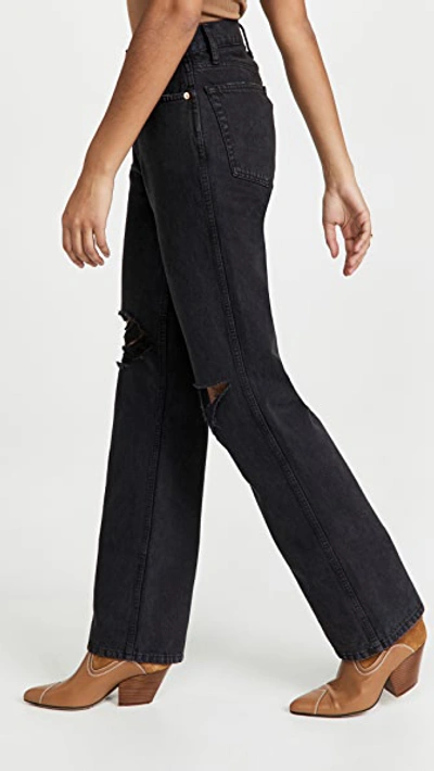 Shop Re/done High Rise Rigid Loose Jean Washed Black With Rips
