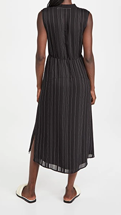 Shop Vince Drapey Stripe Tiered Dress In Black/optic White