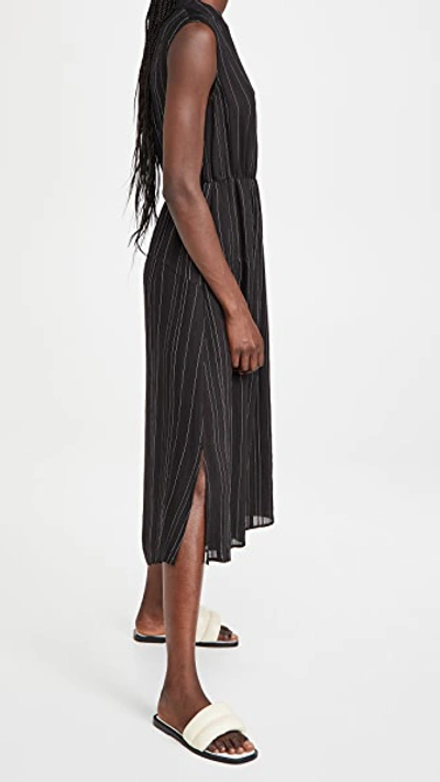 Shop Vince Drapey Stripe Tiered Dress In Black/optic White