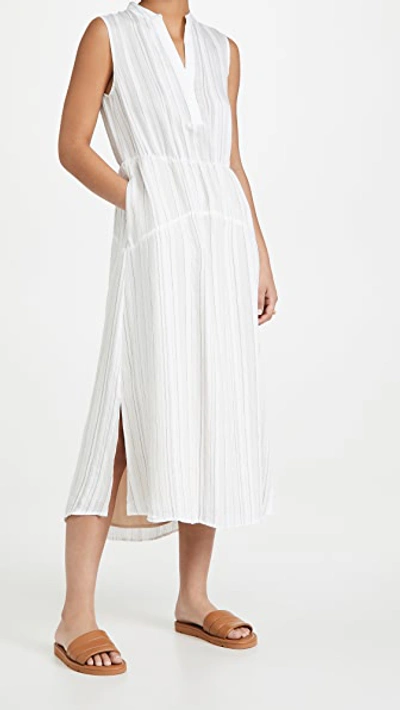 Shop Vince Drapey Stripe Tiered Dress In Optic White/black