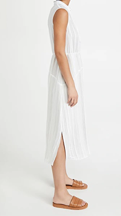 Shop Vince Drapey Stripe Tiered Dress In Optic White/black