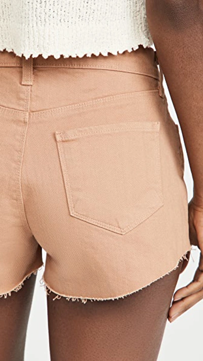 Shop L Agence Audrey Mid Rise Shorts In Dark Camel