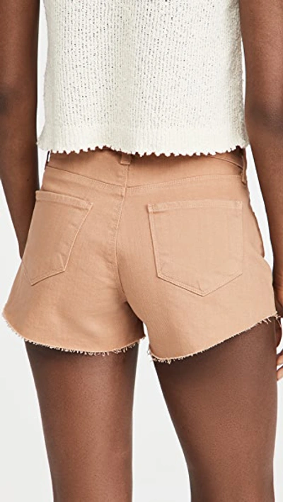 Shop L Agence Audrey Mid Rise Shorts In Dark Camel