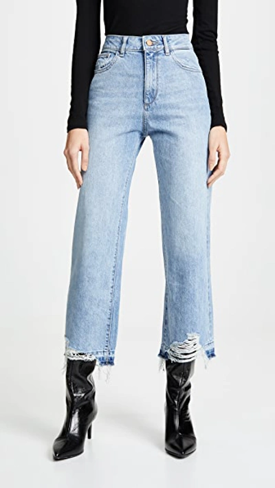 Dl Hepburn High-rise Wide-leg Jeans With Shredded Hem, Slate
