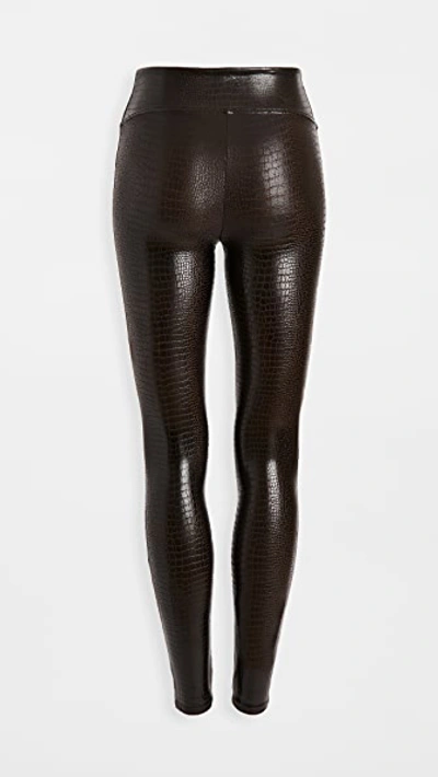 Shop Spanx Faux Leather Croc Leggings In Brown/black