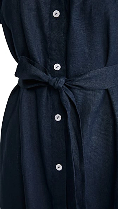 Sleeper Brigitte Belted Linen Midi Dress In Navy