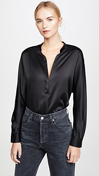 Stella McCartney band-collar silk blouse - Black